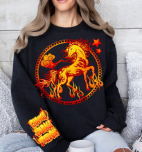 Load image into Gallery viewer, FLAME HORSE SWEATSHIRT W/ SLEEVE PRINT