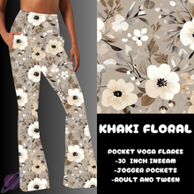 Load image into Gallery viewer, KHAKI FLORAL-YOGA FLARES 7-PREORDER DUE 10/2