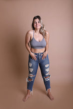 Load image into Gallery viewer, Racerback tattoo back gray bralette with soft lightweight fabric.