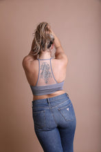 Load image into Gallery viewer, Seamless tattoo back gray bralette with breathable mesh.