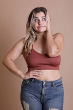 Load image into Gallery viewer, Embroidered tattoo back mesh rust bralette with lightweight fit.