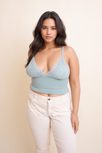 Load image into Gallery viewer, Lightweight lace sage brami plus size perfect for layering.