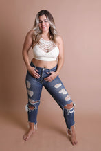 Load image into Gallery viewer, Lightweight high-neck halter ivory bralette with stretchy fabric.