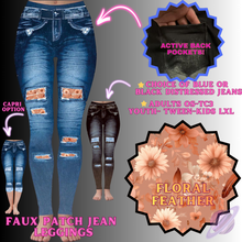 Load image into Gallery viewer, FLORAL FEATHER-FAUX JEAN LEGGING-PREORDER CLOSING 12/2