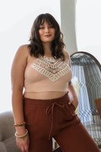 Load image into Gallery viewer, Elegant plus size blush bralette with crochet lace and halter neck.