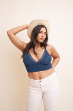 Load image into Gallery viewer, Lightweight lace blue brami plus size for layering and comfort.