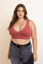Load image into Gallery viewer, Lace Trim Padded Bralette Plus Rust