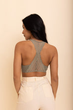 Load image into Gallery viewer, Lacey racerback seamless sage bralette with soft and stretchy lace design.