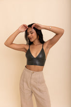 Load image into Gallery viewer, Posh Faux Leather Longline Bralette Small / Olive