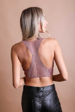 Load image into Gallery viewer, Lace racerback seamless rose bralette for versatile layering and casual wear.