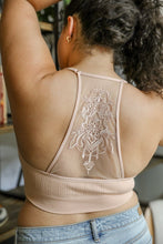Load image into Gallery viewer, Tattoo back blush bralette with racerback style for layering.