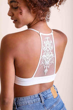 Load image into Gallery viewer, Racerback tattoo back ivory bralette with mesh embroidery.