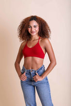 Load image into Gallery viewer, Seamless tattoo back red bralette with mesh detail.