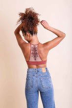 Load image into Gallery viewer, Seamless mesh tattoo back rust bralette with elegant look.