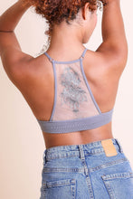 Load image into Gallery viewer, Tattoo back gray bralette with mesh detail for layering.