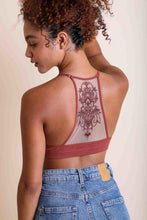 Load image into Gallery viewer, Racerback tattoo back rust bralette for lightweight layering.