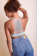 Load image into Gallery viewer, Racerback tattoo back sage bralette with soft stretchy fabric.