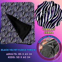 Load image into Gallery viewer, VIBRANT ZEBRA - SOFT BLACK FLEECE THROW 13-PREORDER CLOSING 1/14