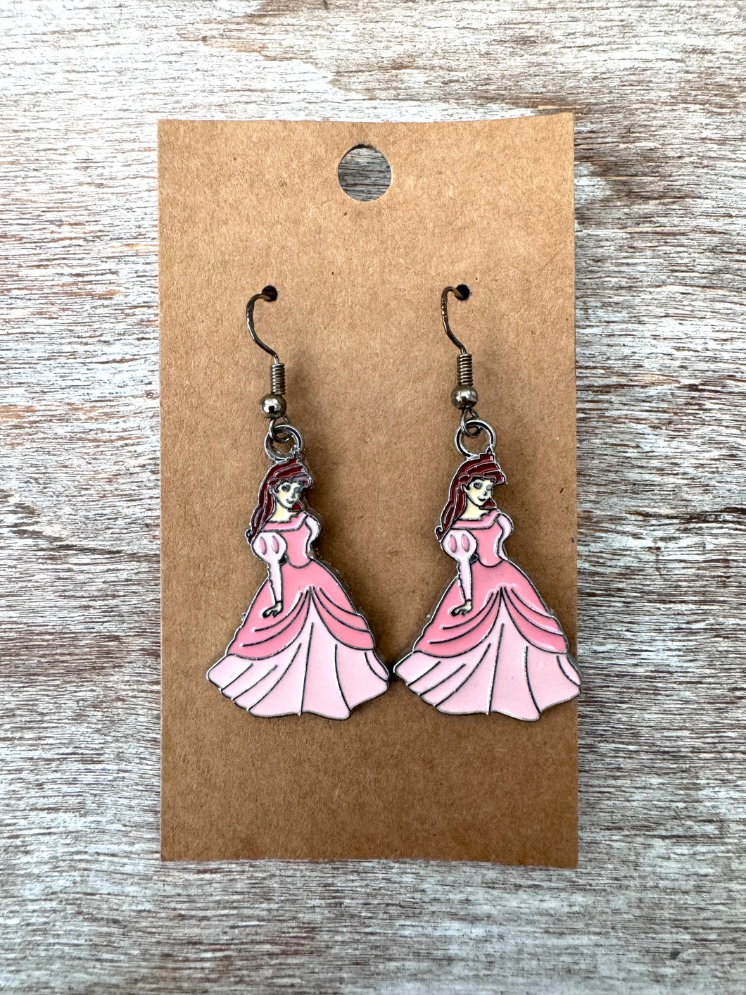 Pink Dress Mermaid Enamel Earrings