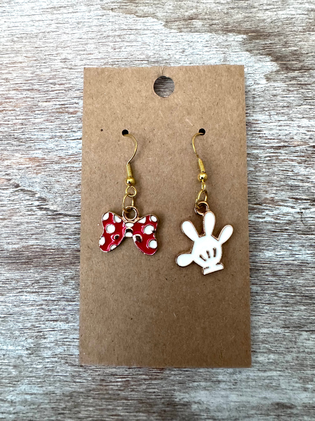 Glove and Bow Mouse Enamel Earrings