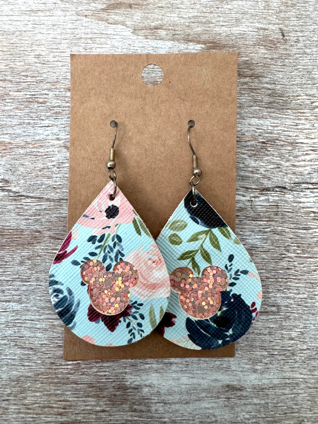 Blue Fall Floral Mouse Earrings