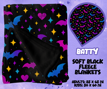 Load image into Gallery viewer, BATTY - SOFT BLACK FLEECE THROWS RUN 12-PREORDER CLOSING 9/22
