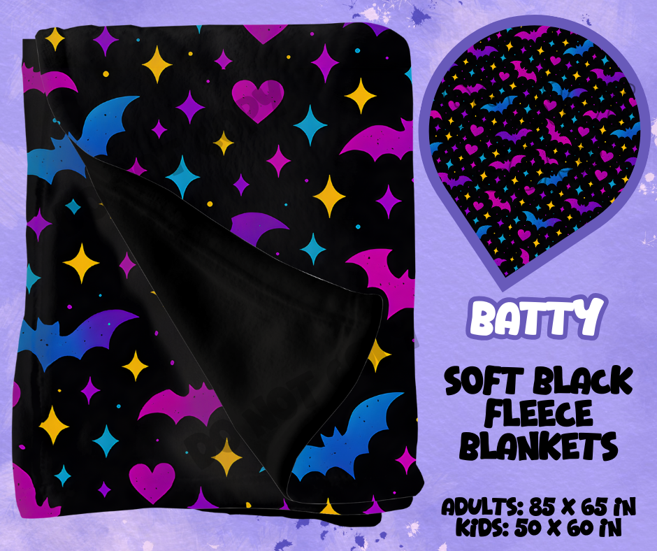 BATTY - SOFT BLACK FLEECE THROWS RUN 12-PREORDER CLOSING 9/22