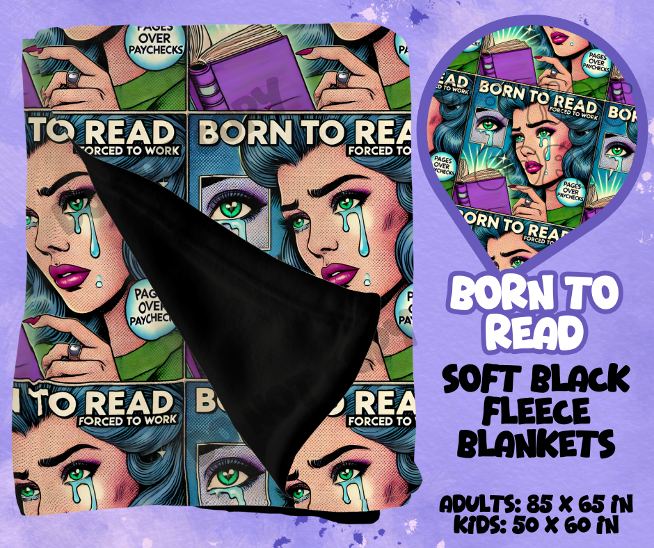 BORN TO READ - SOFT BLACK FLEECE THROWS RUN 12-PREORDER CLOSING 9/22