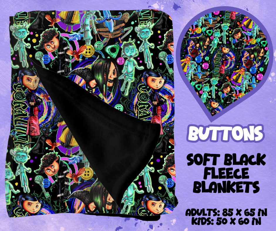 BUTTONS - SOFT BLACK FLEECE THROWS RUN 12-PREORDER CLOSING 9/22