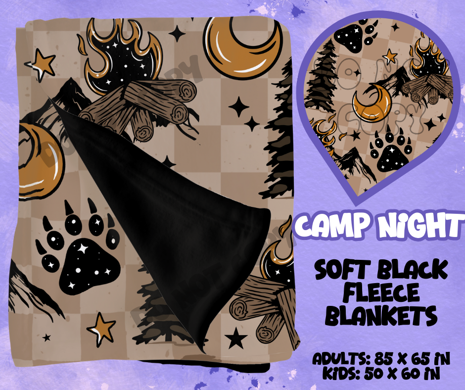 CAMP NIGHT - SOFT BLACK FLEECE THROWS RUN 12-PREORDER CLOSING 9/22