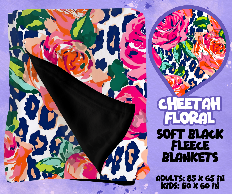 CHEETAH FLORAL - SOFT BLACK FLEECE THROWS RUN 12-PREORDER CLOSING 9/22