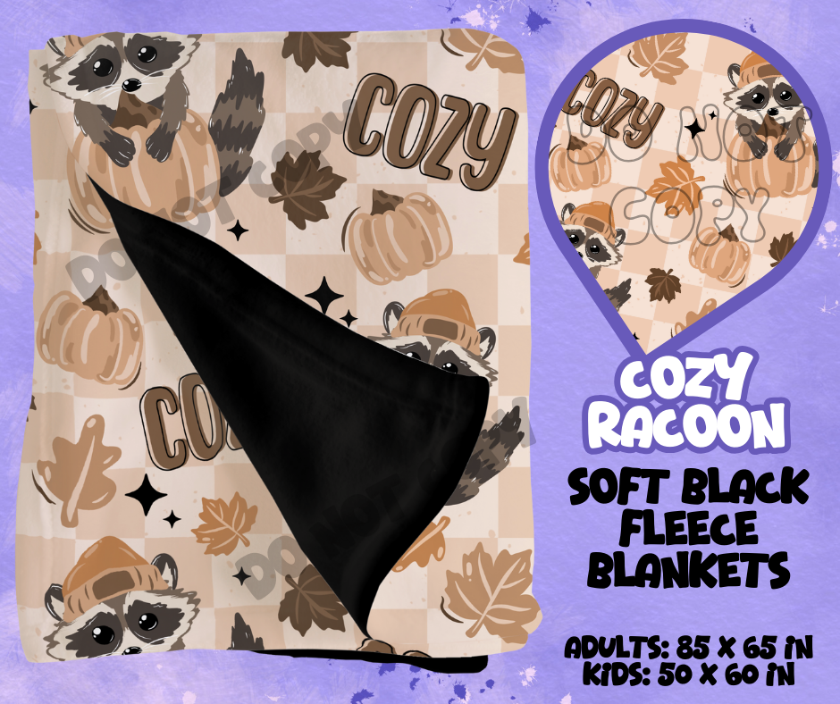 COZY RACOON - SOFT BLACK FLEECE THROWS RUN 12-PREORDER CLOSING 9/22