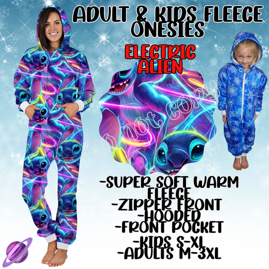 ELECTRIC ALIEN - ADULT & KIDS FLEECE ONESIES CLOSING 9/28