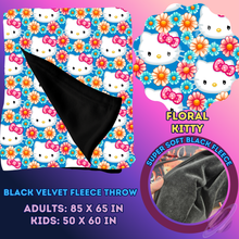 Load image into Gallery viewer, FLORAL KITTY- SOFT BLACK FLEECE THROW 13-PREORDER CLOSING 1/14
