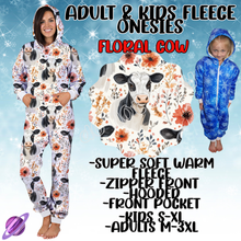 Load image into Gallery viewer, FLORAL COW - ADULT &amp; KIDS FLEECE ONESIES CLOSING 9/28
