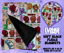 Load image into Gallery viewer, FLOWER STAMPS - SOFT BLACK FLEECE THROWS RUN 12-PREORDER CLOSING 9/22
