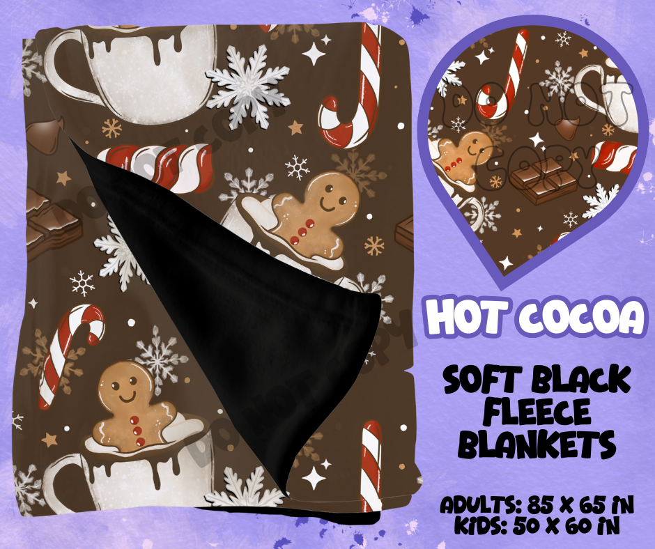 HOT COCOA - SOFT BLACK FLEECE THROWS RUN 12-PREORDER CLOSING 9/22