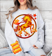 Load image into Gallery viewer, FLAME HORSE SWEATSHIRT W/ SLEEVE PRINT
