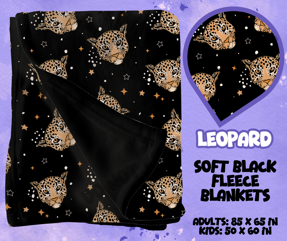 LEOPARD - SOFT BLACK FLEECE THROWS RUN 12-PREORDER CLOSING 9/22