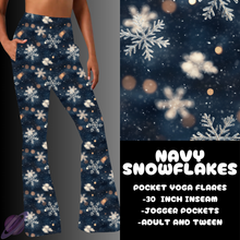 Load image into Gallery viewer, NAVY SNOWFLAKES-YOGA FLARES 7-PREORDER DUE 10/2
