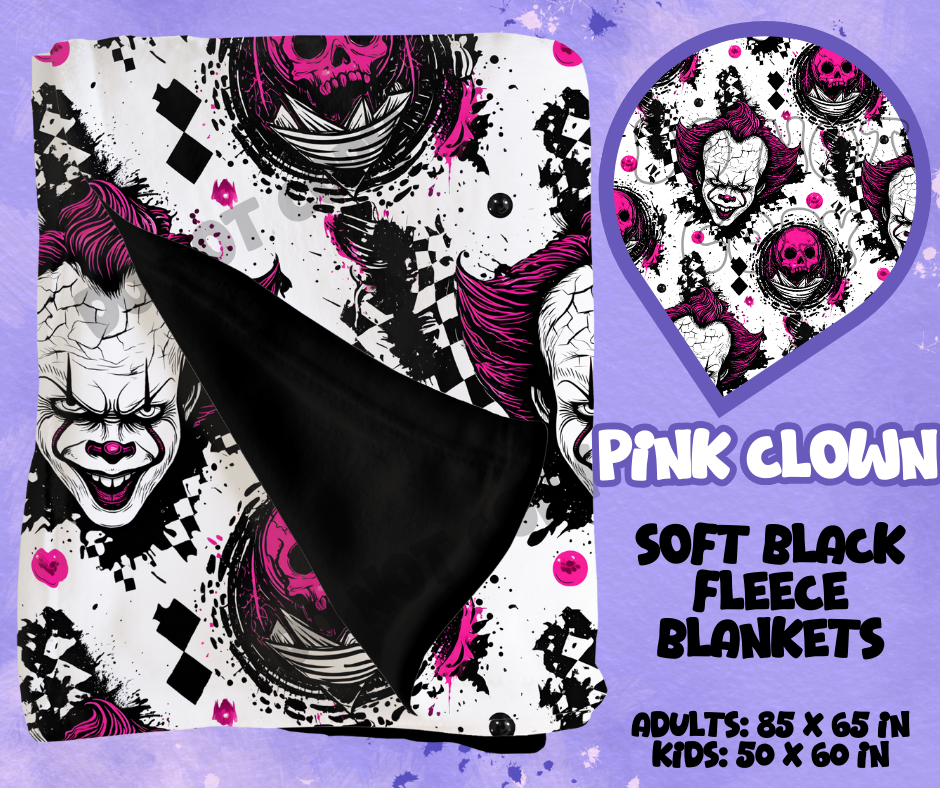 PINK CLOWN - SOFT BLACK FLEECE THROWS RUN 12-PREORDER CLOSING 9/22