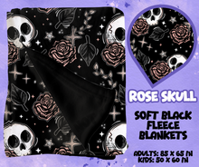 Load image into Gallery viewer, ROSE SKULL - SOFT BLACK FLEECE THROWS RUN 12-PREORDER CLOSING 9/22
