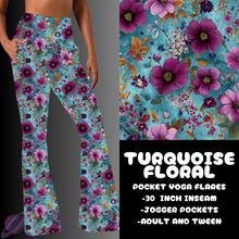 Load image into Gallery viewer, TURQUOISE FLORAL-YOGA FLARES 7-PREORDER DUE 10/2
