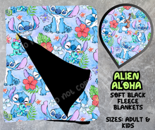 Load image into Gallery viewer, ALIEN ALOHA - SOFT BLACK FLEECE THROWS 8 - PREORDER CLOSING 2/21
