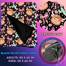 Load image into Gallery viewer, CACTUS COW- SOFT BLACK FLEECE THROW 13-PREORDER CLOSING 1/14
