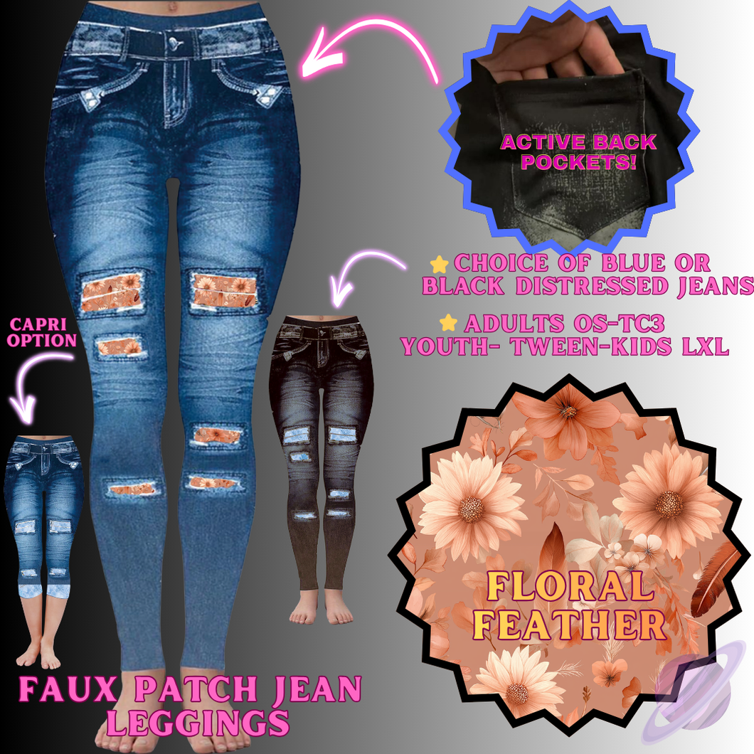 FLORAL FEATHER-FAUX JEAN LEGGING-PREORDER CLOSING 12/2