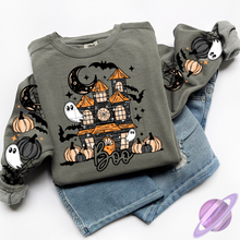 Load image into Gallery viewer, BATCH 115-HAUNTED HOUSE-SWEATSHIRT W/ SLEEVE PRINT
