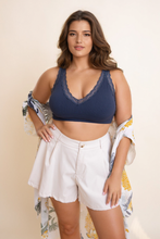 Load image into Gallery viewer, Plus Size Blue Lace Trim Bralette
