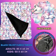 Load image into Gallery viewer, UNICORNS - SOFT BLACK FLEECE THROW 13-PREORDER CLOSING 1/14
